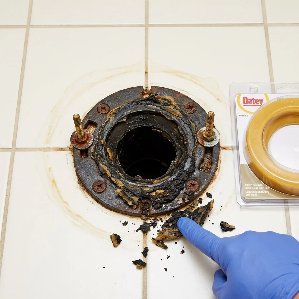 Failed wax ring showing water seepage at the base of a toilet in a Lemon Grove, CA home
